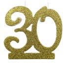 Jubil&auml;ums - Geburtstagskerze Zahl 30 wei&szlig;/gold glitzer ca. 7,5 cm