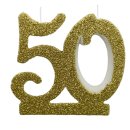 Jubiläums - Geburtstagskerze Zahl 50 weiß/gold...