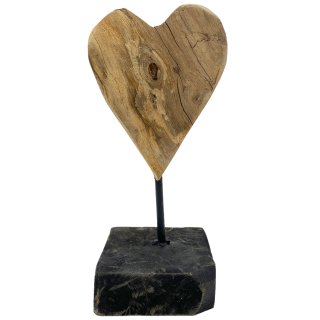 Teakholz-Herz auf Holzfuß natur ca. 26 cm