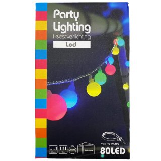 LED Party-Lichterkette bunt 80 LED ca. 16 m