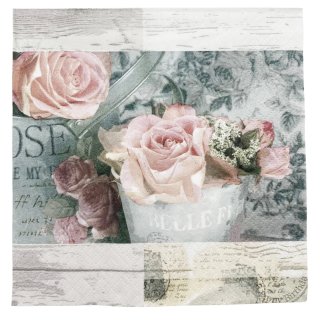 Servietten vintage floral rosa/grau/weiß  20 Stück ca. 33 cm