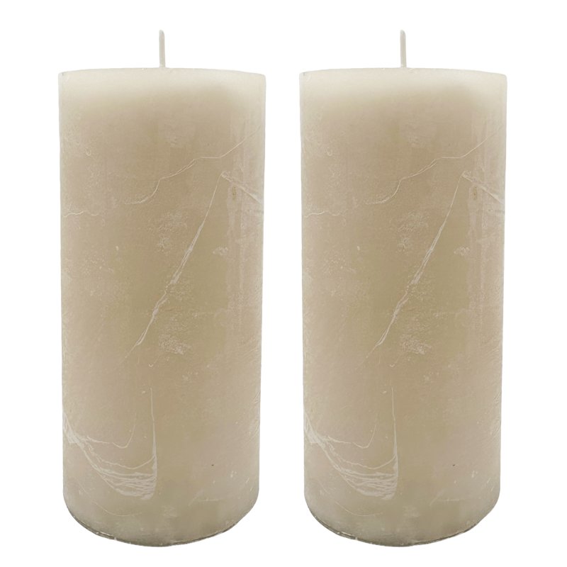 Echtwachs- Stumpenkerzen creme im 2er Set ca. 14 cm