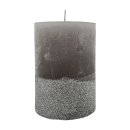 Echtwachs- Stumpenkerzen grau silber glitzer im 2er Set ca. 9,5 cm
