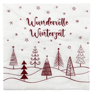 Servietten 20 Stück "Wundervolle Winterzeit" weiß rot
