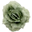 Glitzer Rose mit Klammer ca.14cm grün