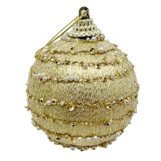 Weihnachtskugel gold Perlen glitzer ca. 6 cm