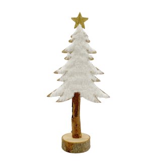 Holz-Tannenbaum mit Kunstfell Weiß ca. 20 cm