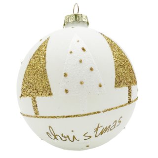 Glas Weihnachtskugel Weiß Gold Glitzer Ø ca. 8 cm "Christmas"