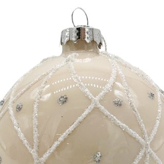 Glas Weihnachtskugel Beige/Weiß Glitzer Ø ca. 8 cm