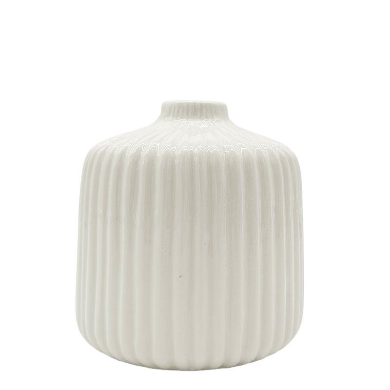Keramik-Vase Hochglanz/geriffelt Weiß ca. 11,5 cm