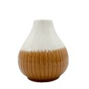 Hochglanz Zwiebel-Vase geriffelt Weiß/Braun ca. 8,8 cm