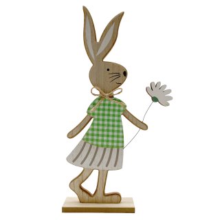 Osterhasen Mädchen auf Holzfuß Natur/Grün ca. 35 cm