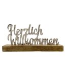 Aufsteller/Schriftzug " Herzlich Willkommen " Silber/Natur  ca. 28 cm