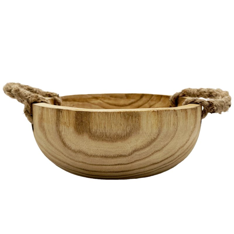 Boho Holz Schale mit Kordel Griffen 26cm