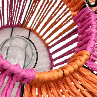 Boho Laterne mit Glaseinsatz Pink/Orange ca. 28 cm