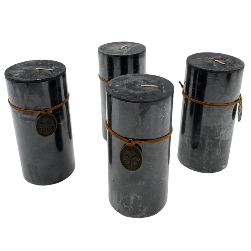 Echtwachs Stumpenkerzen Schwarz im 4er Set ca. 14 cm