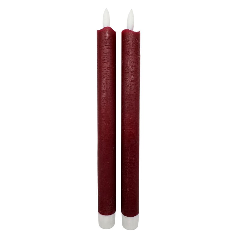 LED Echtwachs Stabkerzen 2er Set Weinrot ca. 25 cm