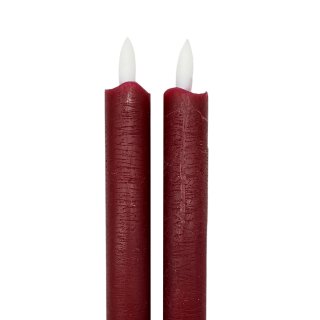LED Echtwachs Stabkerzen 2er Set Weinrot ca. 25 cm