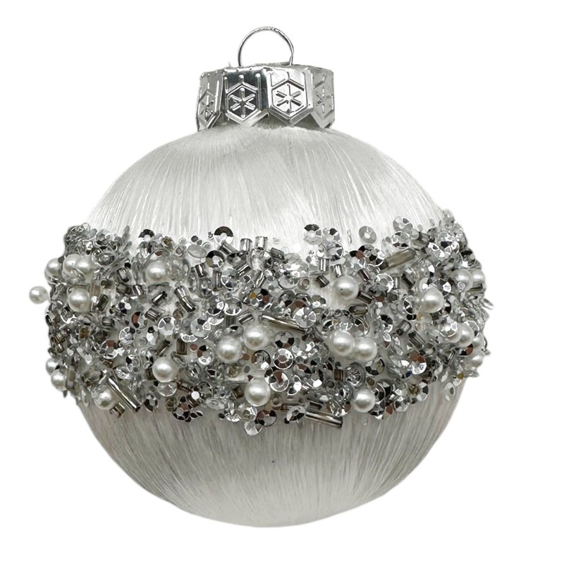 Christbaumkugel mit Perlen Weiß/Silber Ø ca. 8 cm