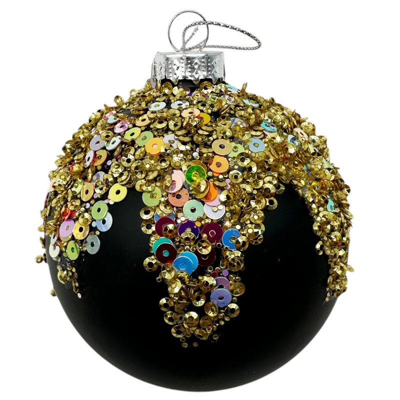 Glas Christbaumkugel Schwarz/Gold/Pailetten Ø ca. 8 cm
