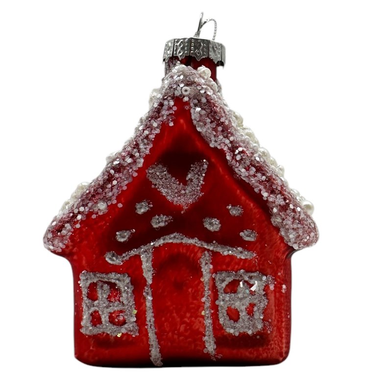 Glas Christbaumschmuck Lebkuchenhaus Rot ca. 9 cm
