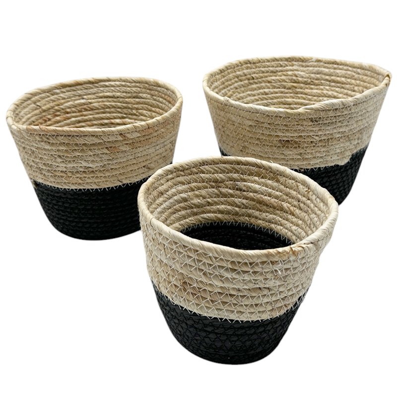 Boho Deko Körbe im 3er Set Natur/Schwarz