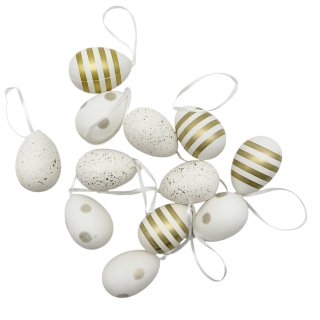 Ostereier im 12er Set Weiß/Gold ca. 6 cm