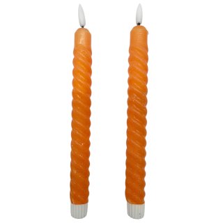 LED Echtwachs Stabkerzen Twist im 2er Set Orange ca. 24 cm