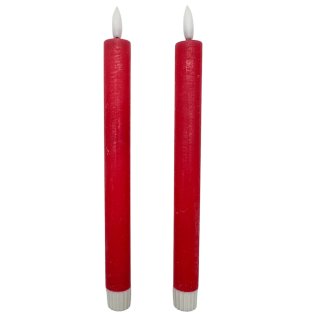 LED Echtwachs Stabkerzen  im 2er Set Rot ca. 24 cm