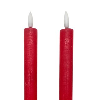 LED Echtwachs Stabkerzen im 2er Set Rot ca. 24 cm