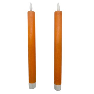 LED Echtwachs Stabkerzen im 2er Set Orange ca. 24 cm