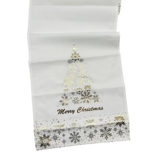 Weihnachtlicher Tischläufer "Merry Christmas" Weiß/Gold ca. 40 x140 cm