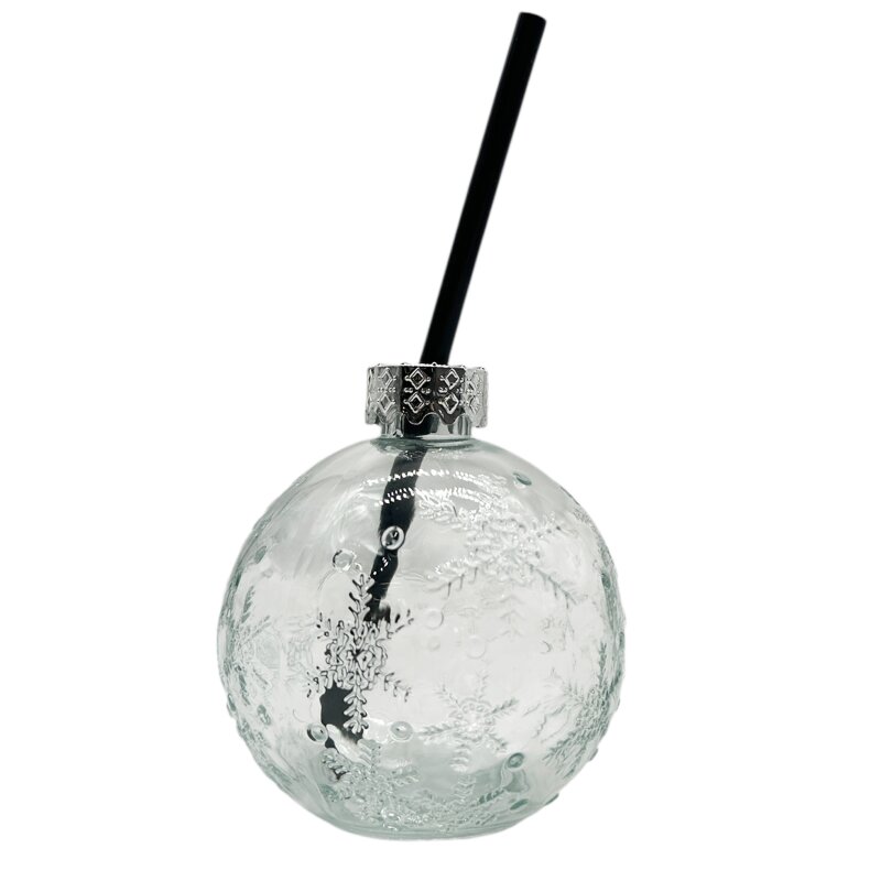 Weihnachtskugel Trinkglas Schneeflocken mit Strohhalm Klar/S