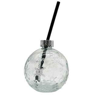 Weihnachtskugel Trinkglas Schneeflocken mit Strohhalm Klar/Silber ca. 400 ml