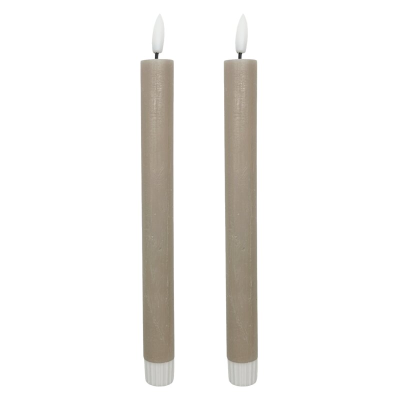 LED Echtwachs Stabkerzen im 2er Set Beige ca. 24 cm