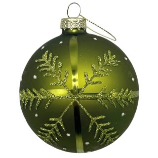 Glas Christbaumkugel "Schneeflocke" Khaki/Glitzer Ø ca. 8 cm