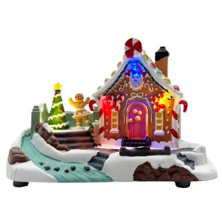 LED Weihnachtsspiel Lebkuchenhaus Bunt ca. 17 cm