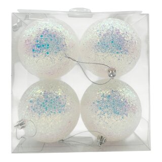 Bruchfeste Christbaumkugeln im 4er Set Weiß/Farbschimmer Ø ca. 10 cm
