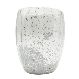 Thermo-Trinkglas Klar/Silber/Glitzer ca. 350 ml