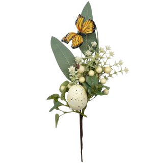 Deko Oster Zweig Weiß/Grün mit Schmetterling und Osterei ca.31 cm