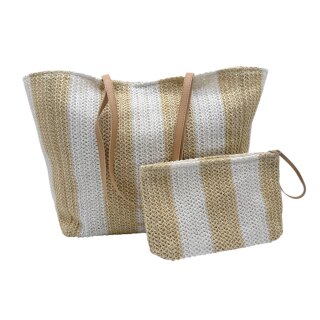 Tasche + Zusatztäschchen Beige/Weiß