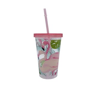 Plastikbecher mit Strohhalm Rosa ca. 15 cm