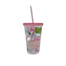 Plastikbecher mit Strohhalm Rosa ca. 15 cm