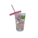 Plastikbecher mit Strohhalm Rosa ca. 15 cm