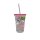 Plastikbecher mit Strohhalm Rosa ca. 15 cm