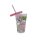 Plastikbecher mit Strohhalm Rosa ca. 15 cm