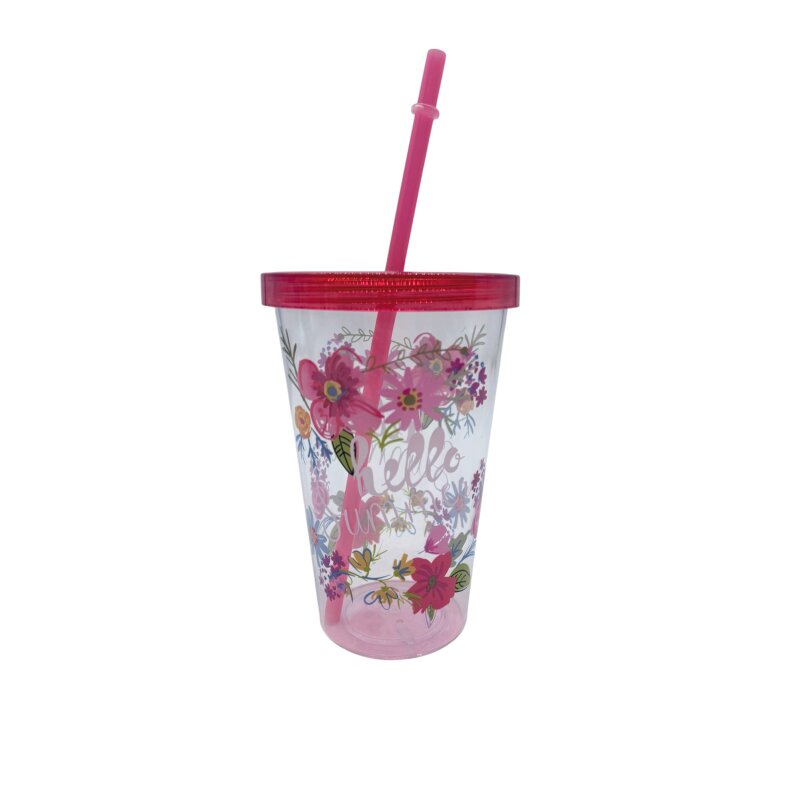 Plastikbecher mit Strohhalm Rot ca. 15 cm