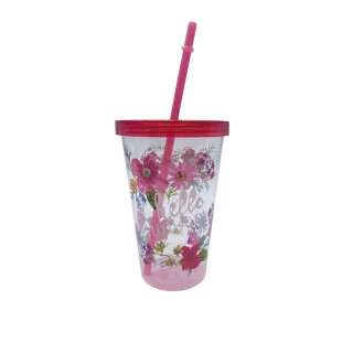 Plastikbecher mit Strohhalm Rot ca. 15 cm