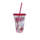 Plastikbecher mit Strohhalm Rot ca. 15 cm