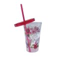 Plastikbecher mit Strohhalm Rot ca. 15 cm